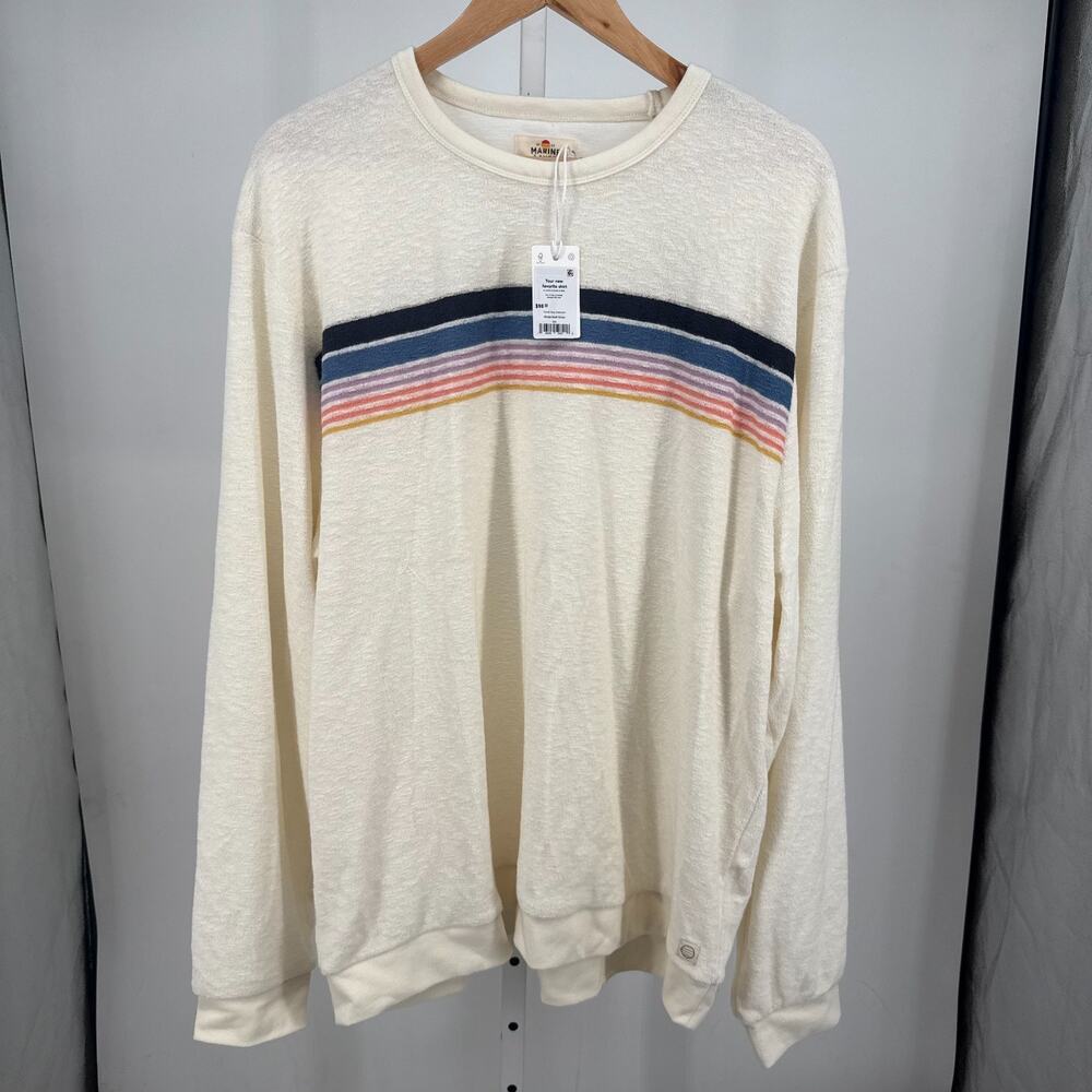 Marine Layer Towel Terry Crewneck Sweatshirt Mens 2XL White Multi Striped NWT